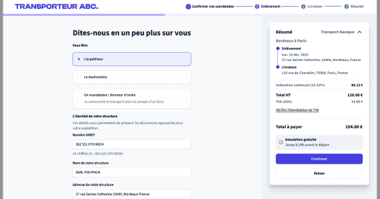 Récapitulatif de commande, site marchand Bary